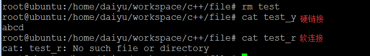 硬鏈接讀取test_y與軟連接test_r
